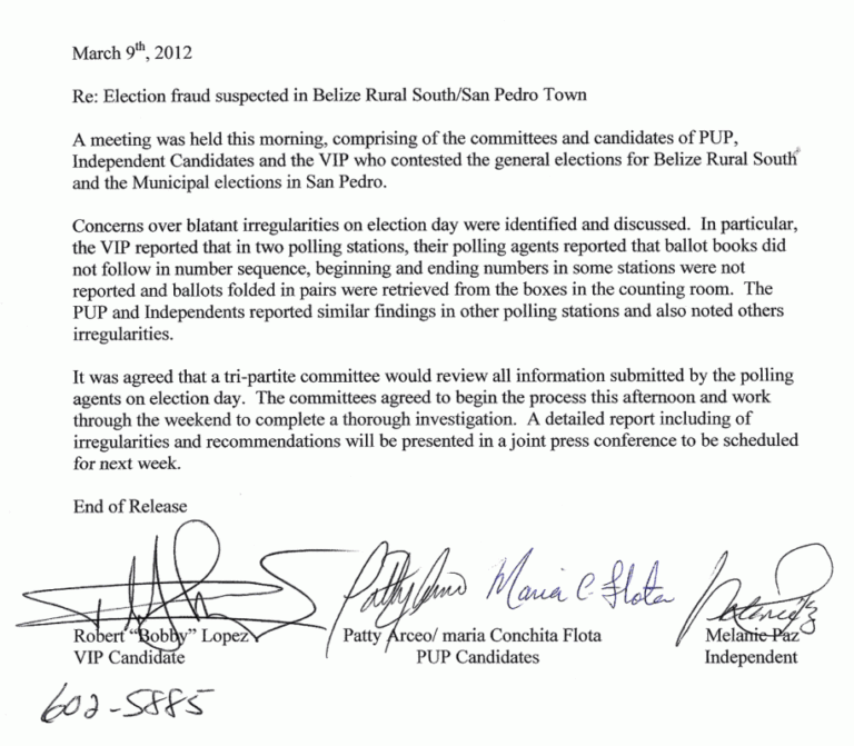 PUP, VIP and Independent Candidates suspect Election Fraud in Belize Rural South/San Pedro Town